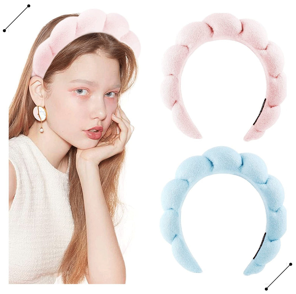 Spa Headband for Women,Sponge & Terry Towel Cloth Fabric Head Band for Skincare, Face Washing, Makeup Removal, Shower, Hair Accessories