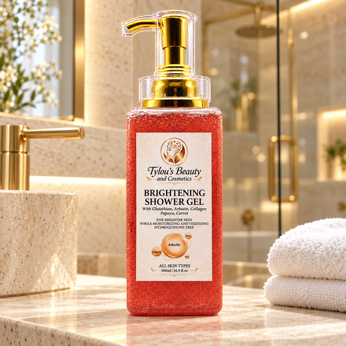 Lightening Shower Gel — Glutathione, Arbutin, Collagen, Papaya & Carrot — Tylou's Beauty — 500ml