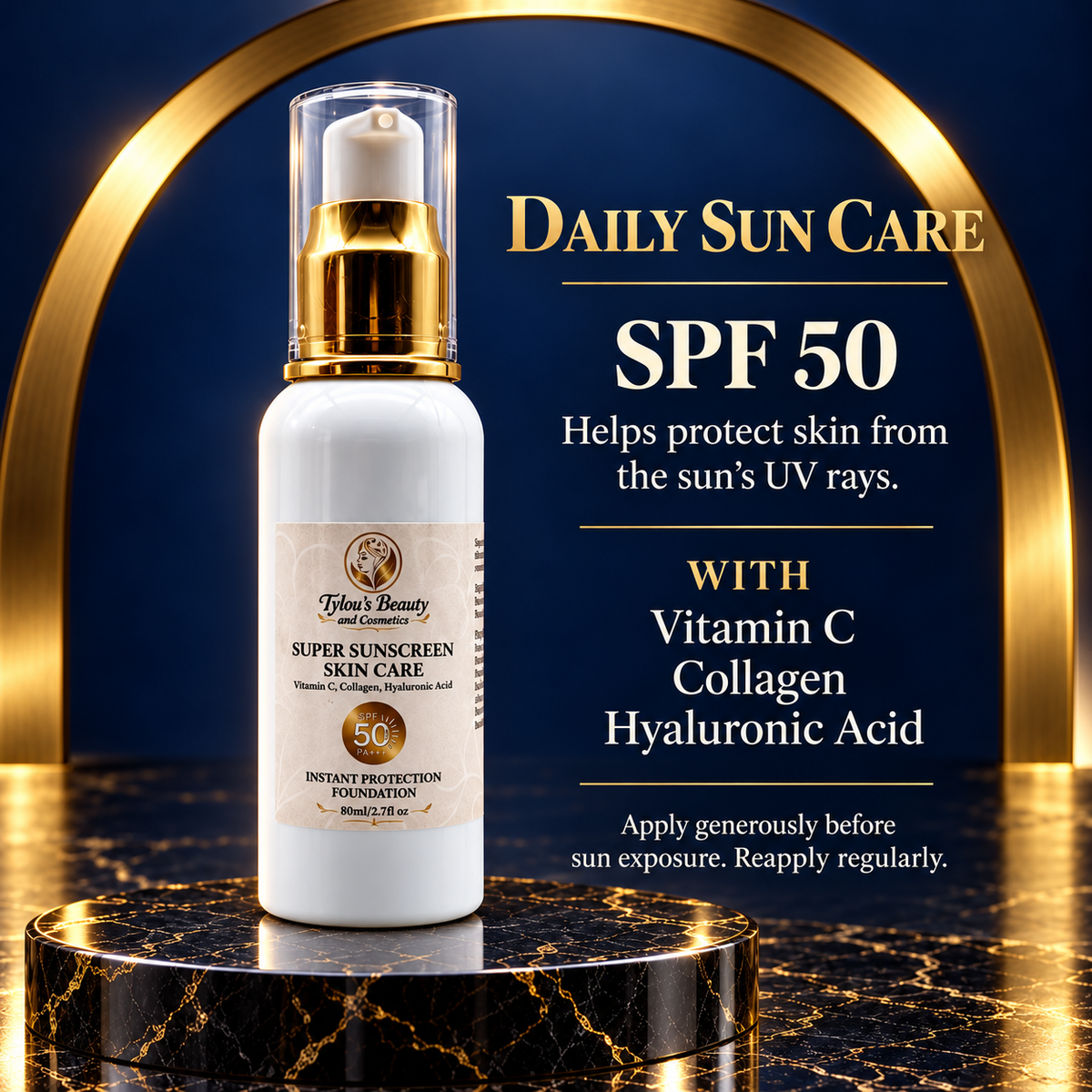 Super Sunscreen Skin Care SPF 50 with Vitamin C, Collagen & Hyaluronic Acid — Tylou's Beauty — 80ml