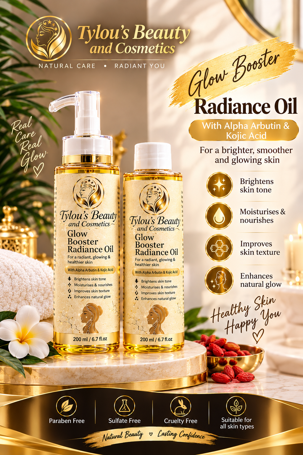 Tylou’s Beauty and Cosmetics – Glow Booster Radiance Oil with Alpha Arbutin & Kojic Acid